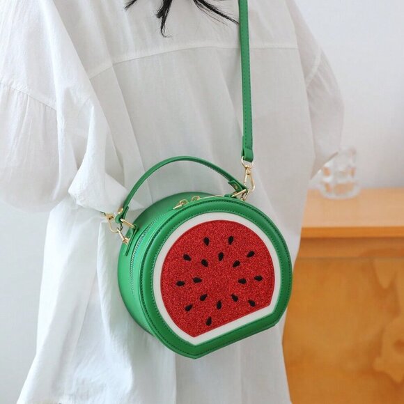 Green Cute Women's Street-Style Y2k Funny Watermelon Shaped Crossbody Bag - Picture 7 of 11